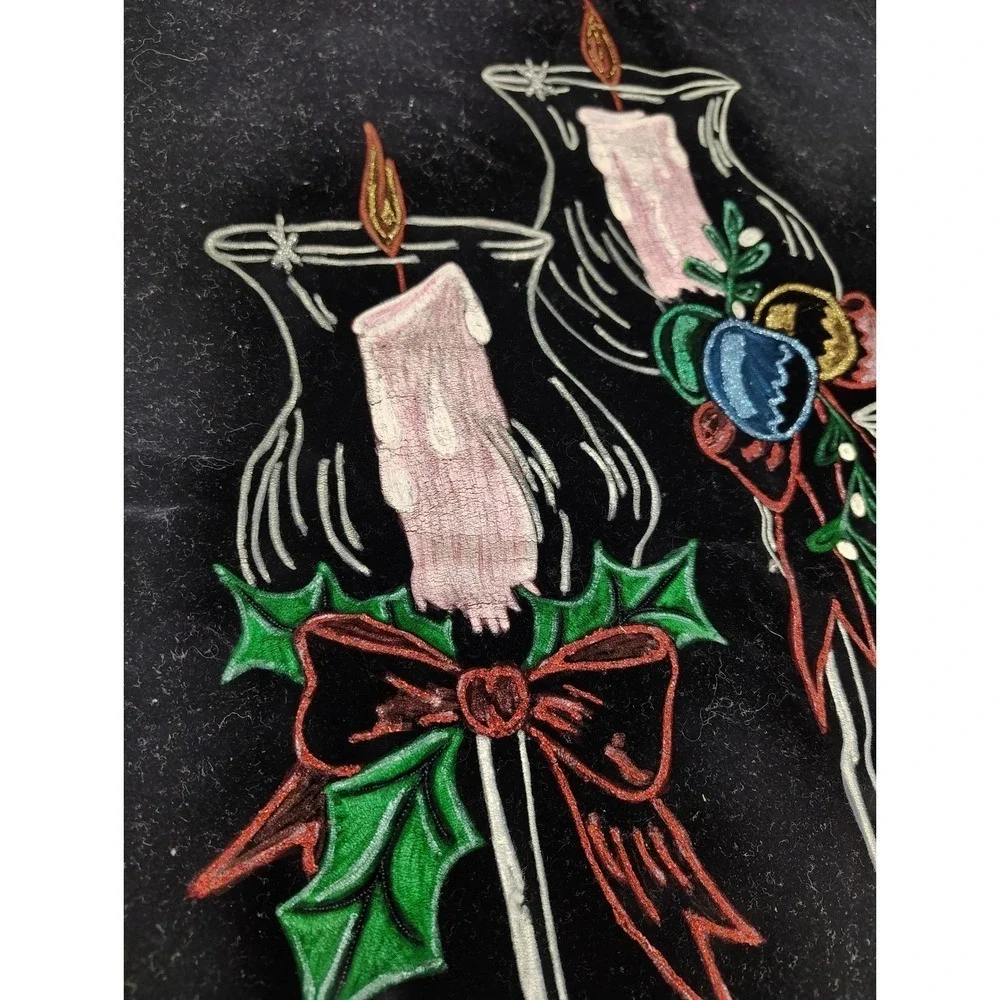 Christmas Fabric Painted Candle Trio Vignette Scene Wall Hang Decor 23x20